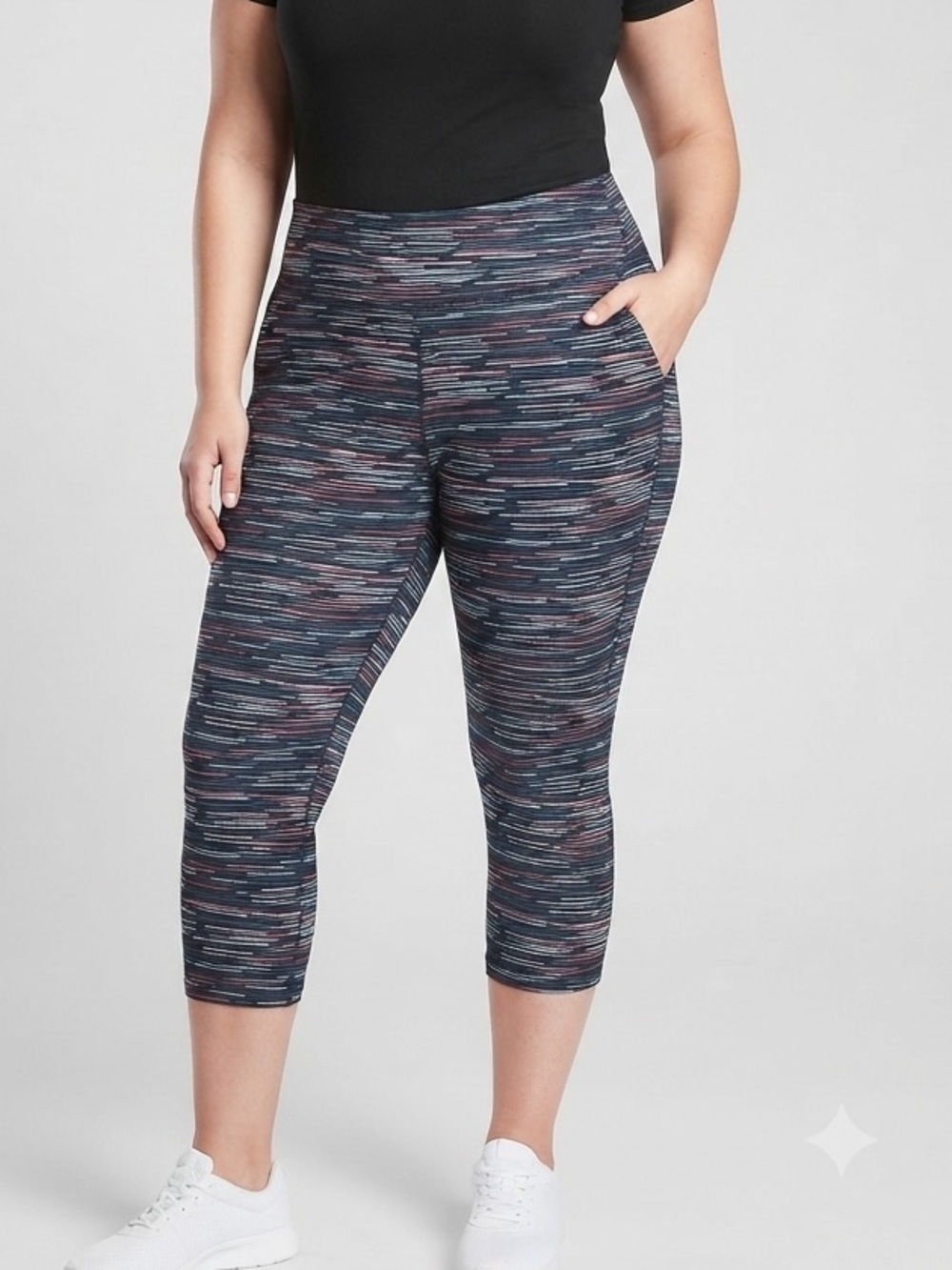 😍SHOW SPECIAL ATHLETIC WORKS  Navy Capri Leggings Pink Blue Stripe Pattern XXL